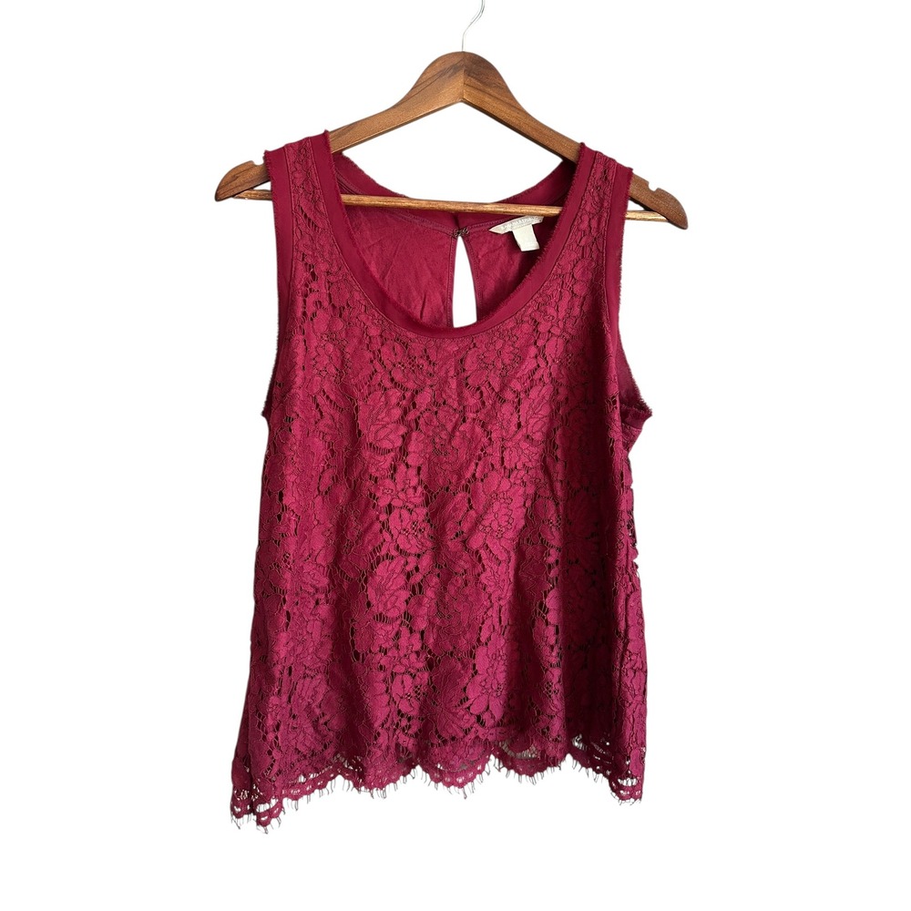 Banana Republic‎ Lace Keyhole Tank Top Burgundy Sleeveless Women's Size S